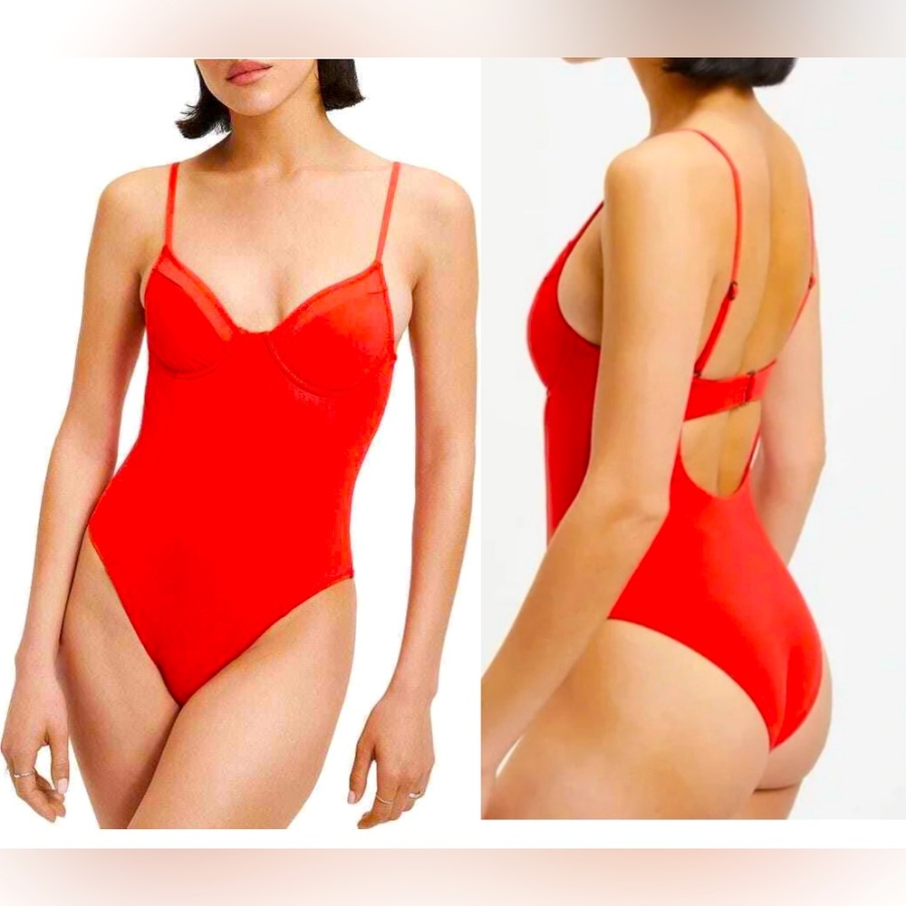 🆕 GOOD AMERICAN Show Off One Piece Swimsuit in Bright Poppy